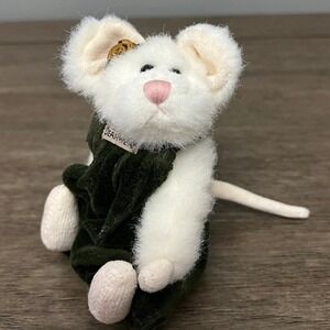 Boyds Bear White Mouse Colby s.‎ Mouski with Green Overalls & Flower Vintage